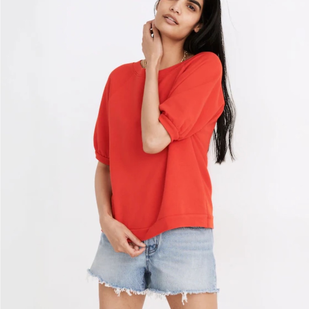 Women's Madewell short sleeved sweatshirt with puff sleeves in persimmon XS